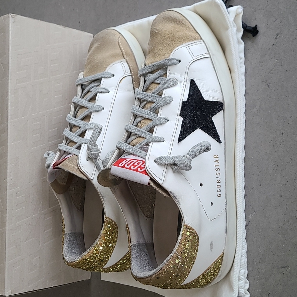 Golden Goose White and Gold Sneakers